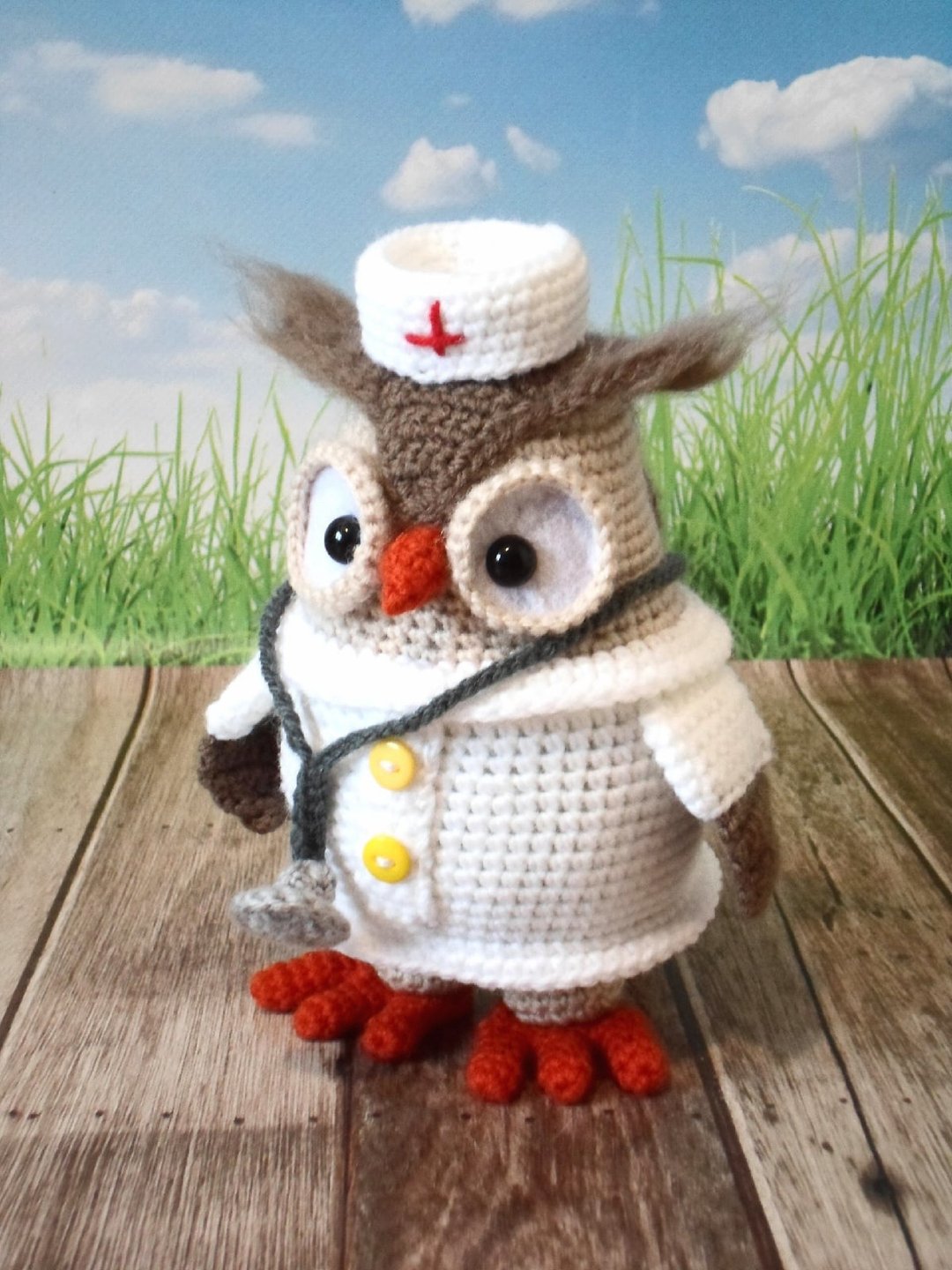 Owl doctor Owl amigurumi Owl plushie Doctor toy Crochet owl toy - 玩具/玩偶 - 压克力 白色