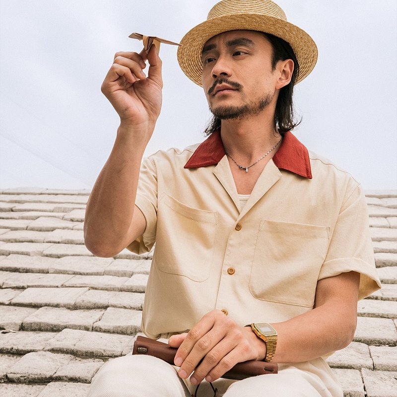 SOARIN英伦复古亚麻撞色古巴领衬衫(252TC396) - 男装衬衫 - 棉．麻 白色