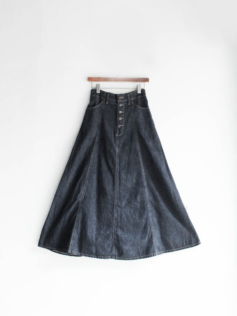 河水山 - 独立暗黑时代之春 棉料丹宁古董圆片裙 日本高校生 古着 oversize vintage dress denim - 裙子 - 棉．麻 黑色