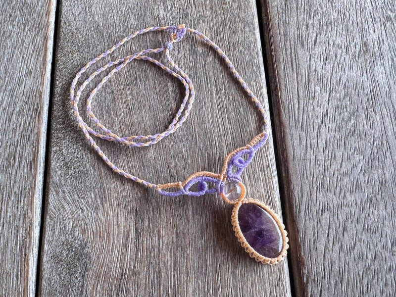 20260119 Macrame 紫水晶 编织 颈链 - 项链 - 半宝石 紫色