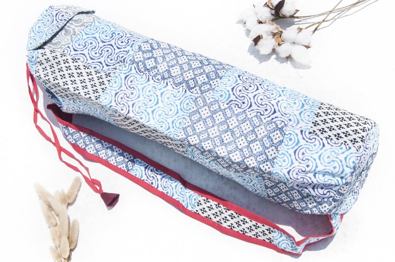手工拼布瑜珈垫背包/yoga bag/瑜伽包/编织包/织布包-蓝色摩洛哥 - 侧背包/斜挎包 - 棉 多色