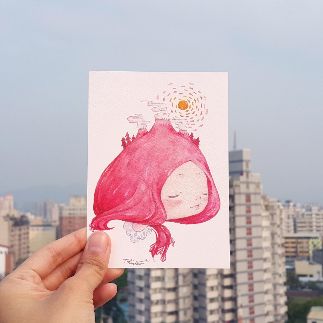 火山中的你 水彩插画明信片 - 卡片/明信片 - 纸 红色