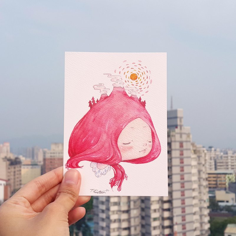 火山中的你 水彩插画明信片 - 卡片/明信片 - 纸 红色