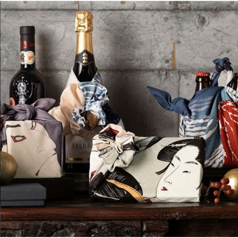 京都风吕敷包巾-隅田川 中巾-宽政三美人 - 手帕/方巾 - 棉．麻 