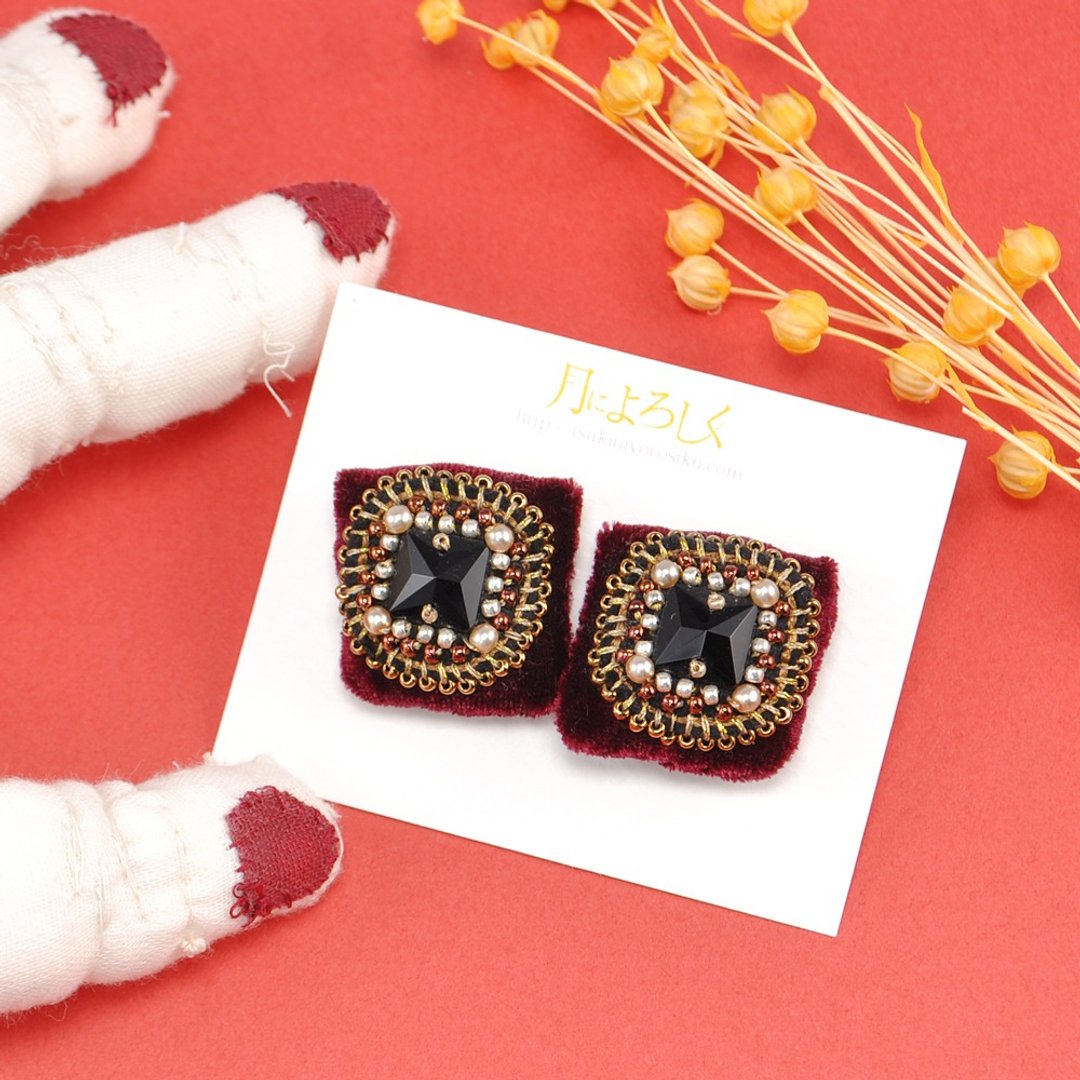 statement square earrings,black earrings, light earrings 2 - 耳环/耳夹 - 棉．麻 黑色