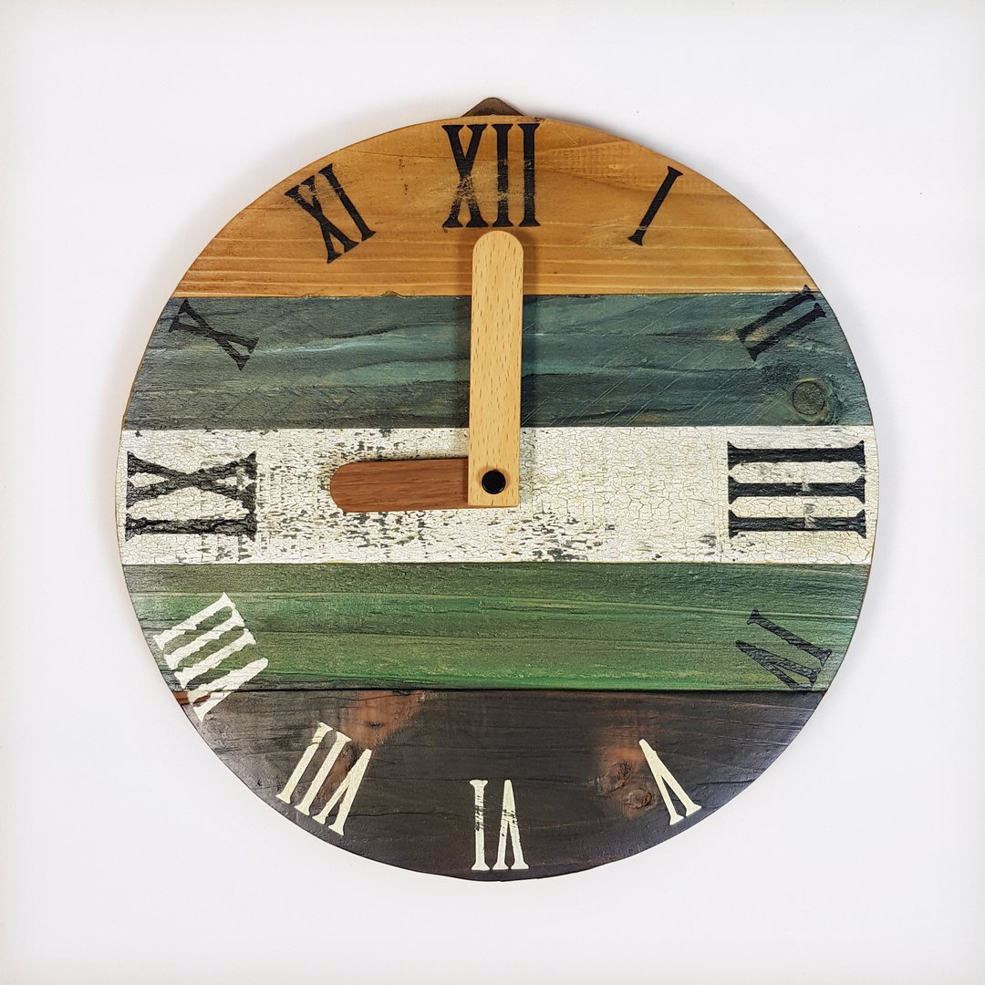 工业风拼接木时钟 静音 挂钟 时钟 复古风 clock - 时钟/闹钟 - 木头 咖啡色