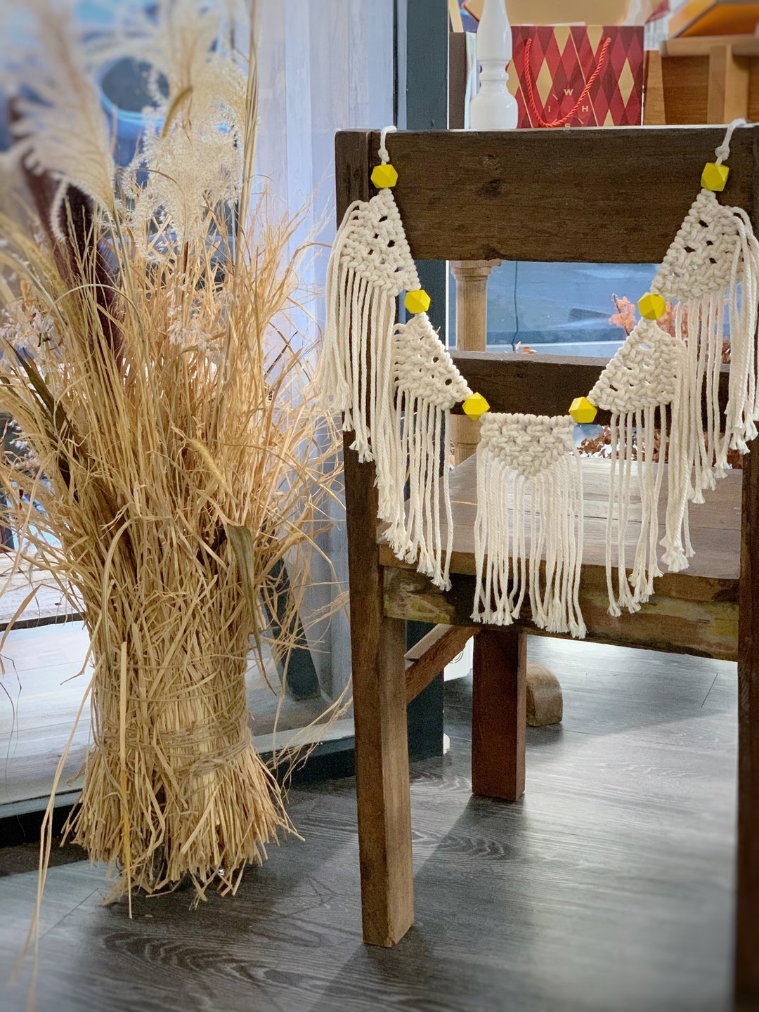 Macrame 手工编织  波希米亚木珠挂旗 - 摆饰 - 棉 白色