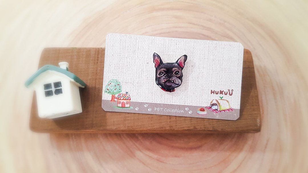 | 手绘宠物系列 | 法国斗牛犬小徽章(法斗-黑/虎斑) - 胸针 - 塑料 