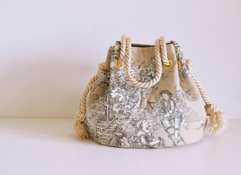 New work! Toward dejy satin rope marine bag sand beige - 手提包/手提袋 - 棉．麻 咖啡色
