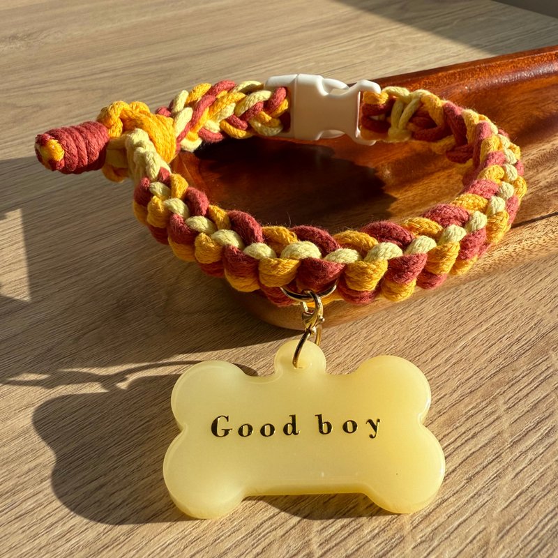 棋盘格 | 手编 可调式 宠物项圈 - 项圈/牵绳 - 棉．麻 