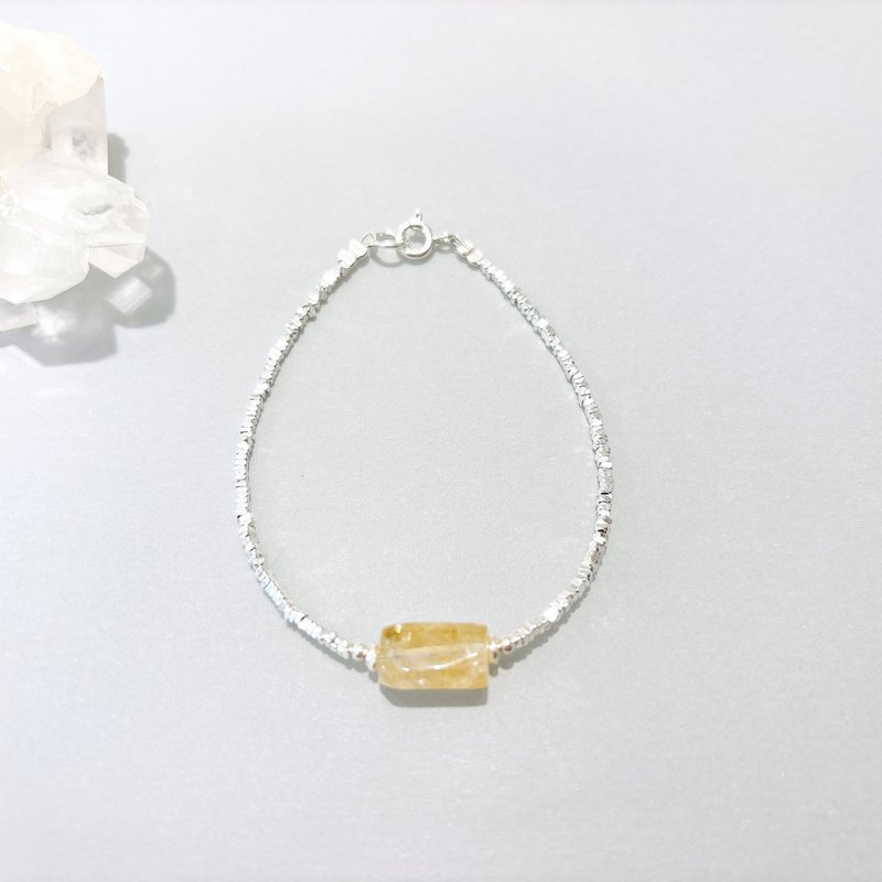 Ops Citrine silver bracelet-黄水晶/纯银/招财/开心/手链/碎银 - 手链/手环 - 宝石 黄色