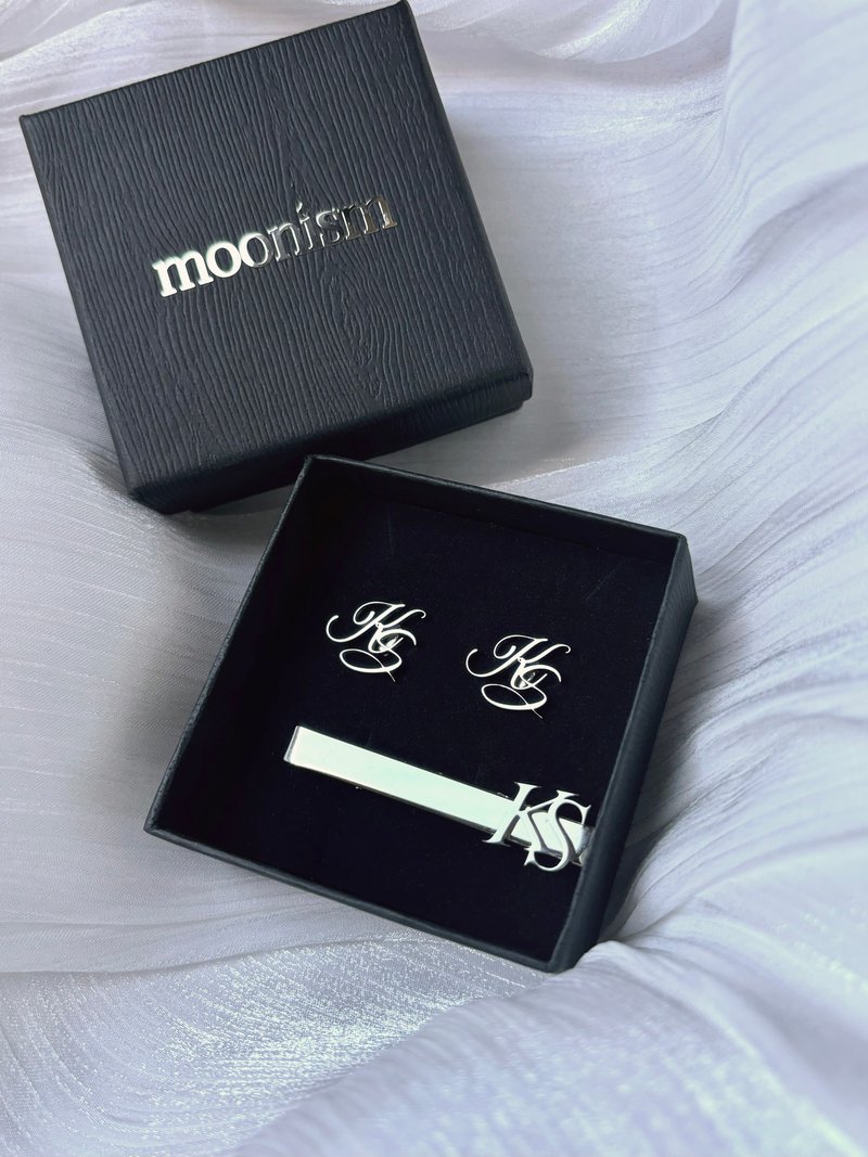 moonism Logo名字领呔夹 袖口扣套装 - 领带/领带夹 - 不锈钢 