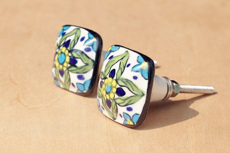 复古手绘陶瓷手把/陶瓷门把/陶瓷窗户门把-方形蓝色清真寺一对价 - 花瓶/陶器 - 陶 多色