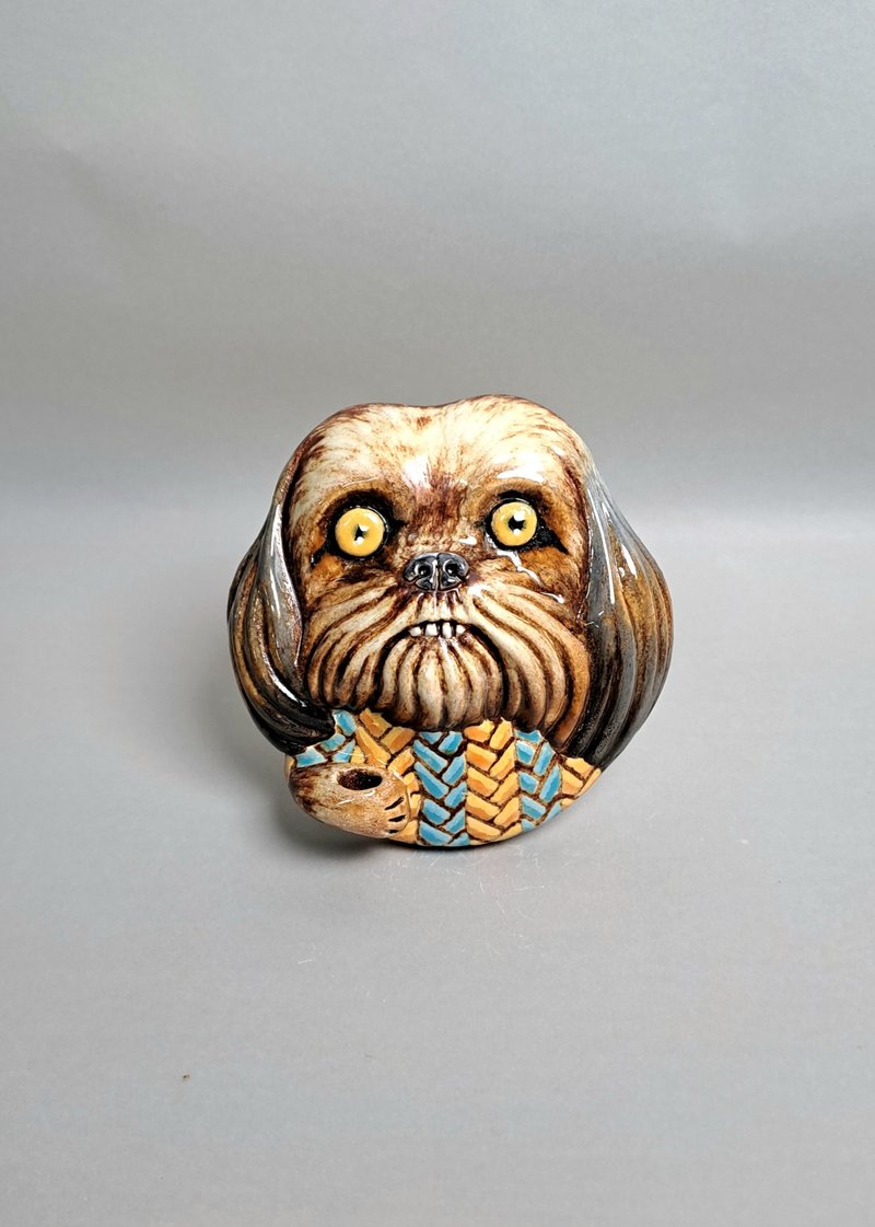 西施犬扩香器02(手工陶制品) - 香薰/精油/线香 - 陶 白色