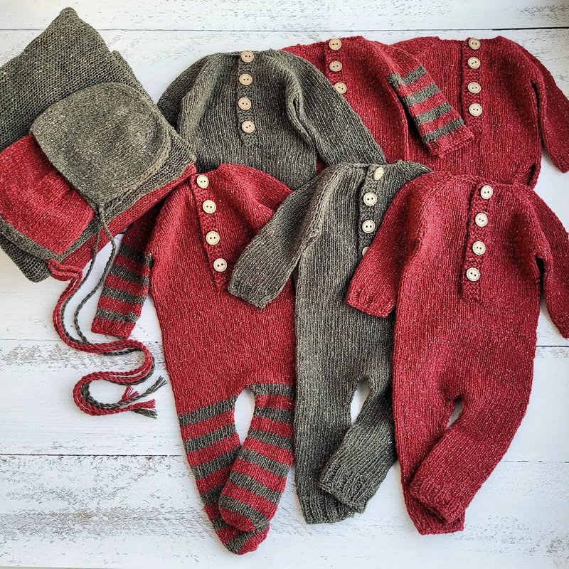 Newborn Red/Green outfits, Baby Photo props. - 婴儿饰品 - 羊毛 