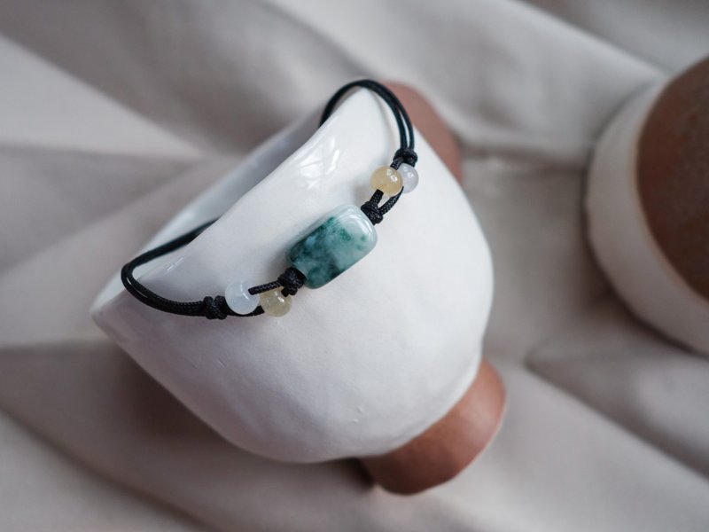 四方遇贵人・水墨翡翠结绳手链・缅甸玉・缠丝玛瑙 - 手链/手环 - 玉石 