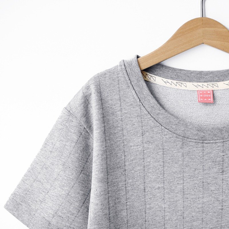 麻灰色直条纹Tee  - 只剩XS号 - 女装 T 恤 - 棉．麻 灰色