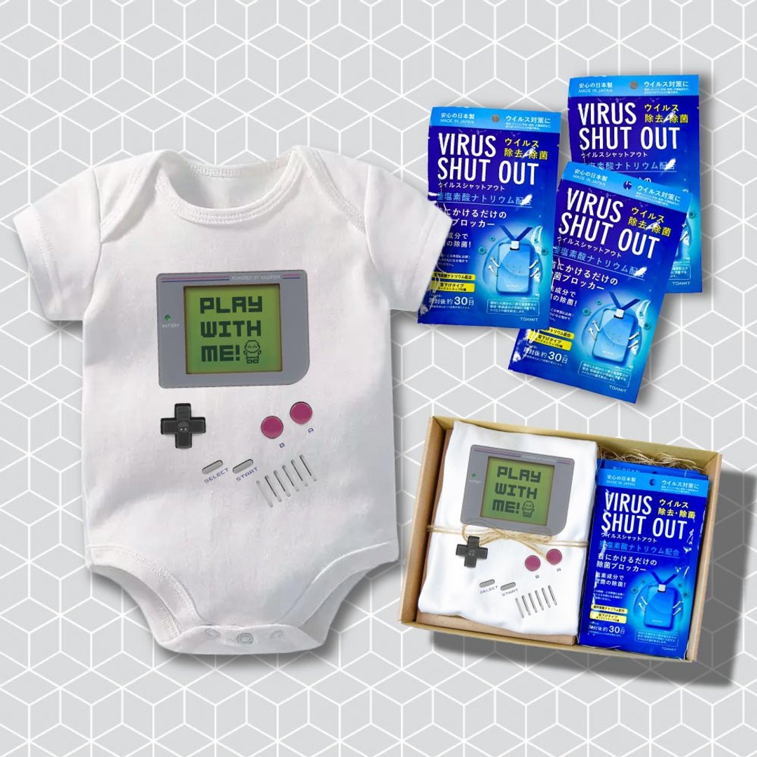 GameBaby游戏宝宝 病毒退散挂片 新生儿礼盒 包屁衣短袖 白 - 满月礼盒 - 棉 白色