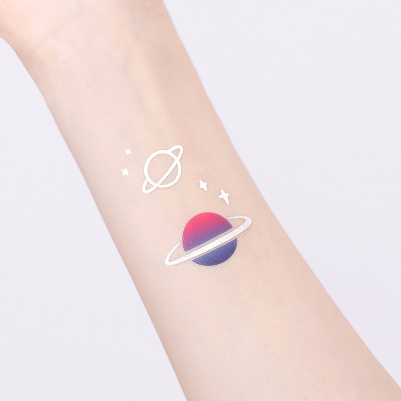 钻石银纹身贴纸 - 光环 星球 2入 - 纹身贴 - 纸 银色