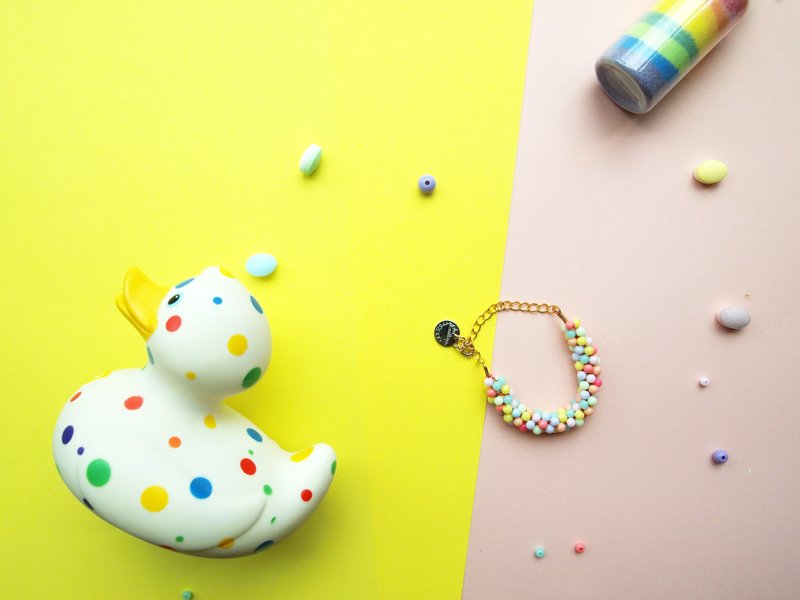 BUB014订制糖果粉色系手工编织可爱手链 - 手链/手环 - 塑料 多色