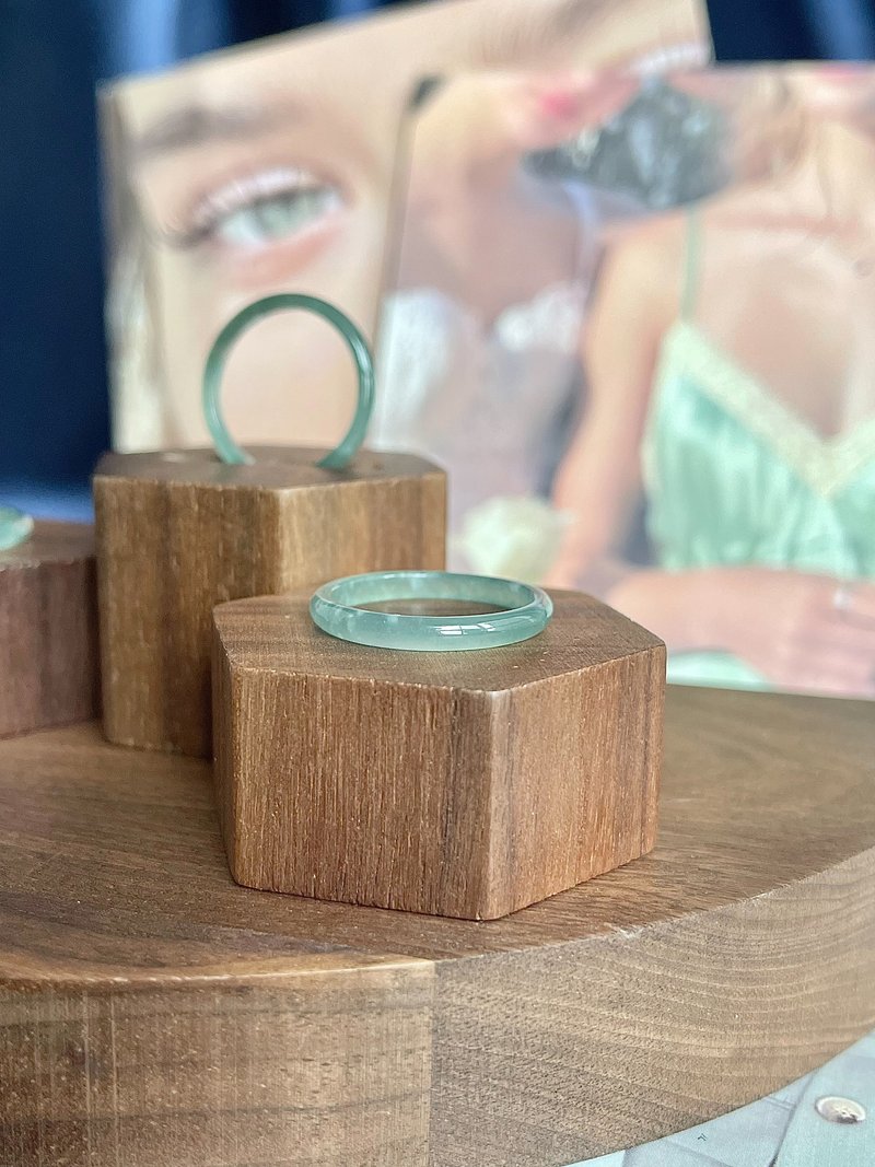 天然危地马拉翡翠-冰淡蓝水飘雪花翡翠戒指 玉戒 细戒 天然石 玉 - 戒指 - 玉石 