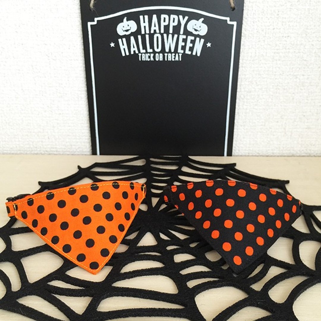 Halloween Dot Bandana Style Safety Collar - 项圈/牵绳 - 棉．麻 橘色