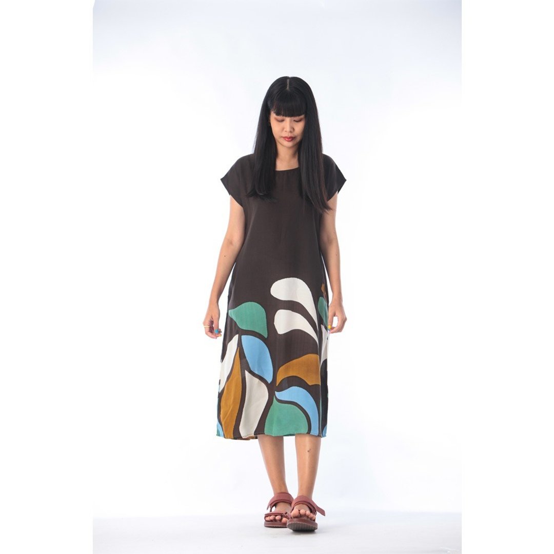 Long Dress Cotton Rayon Hand Paint - 洋装/连衣裙 - 棉 黑色