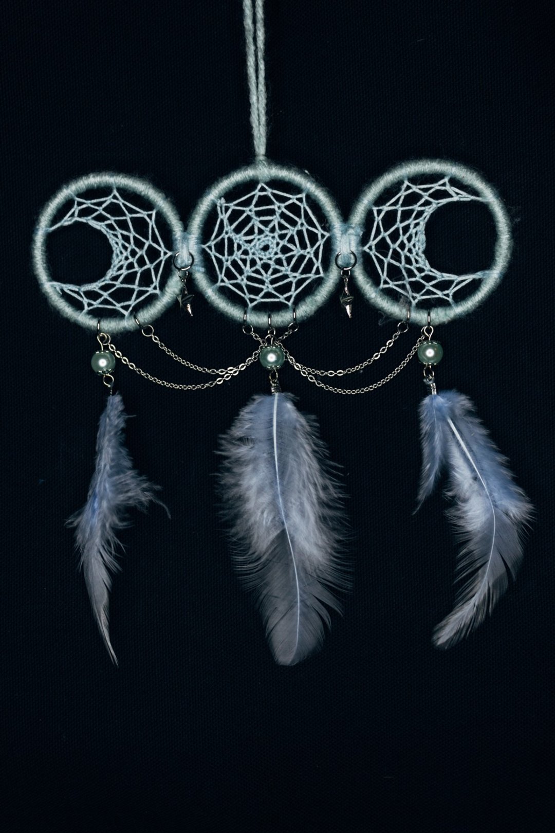 纯手工捕梦网 Handmade Dreamcatcher－【迷你三月相女神－蓝】 - 摆饰 - 棉 蓝色