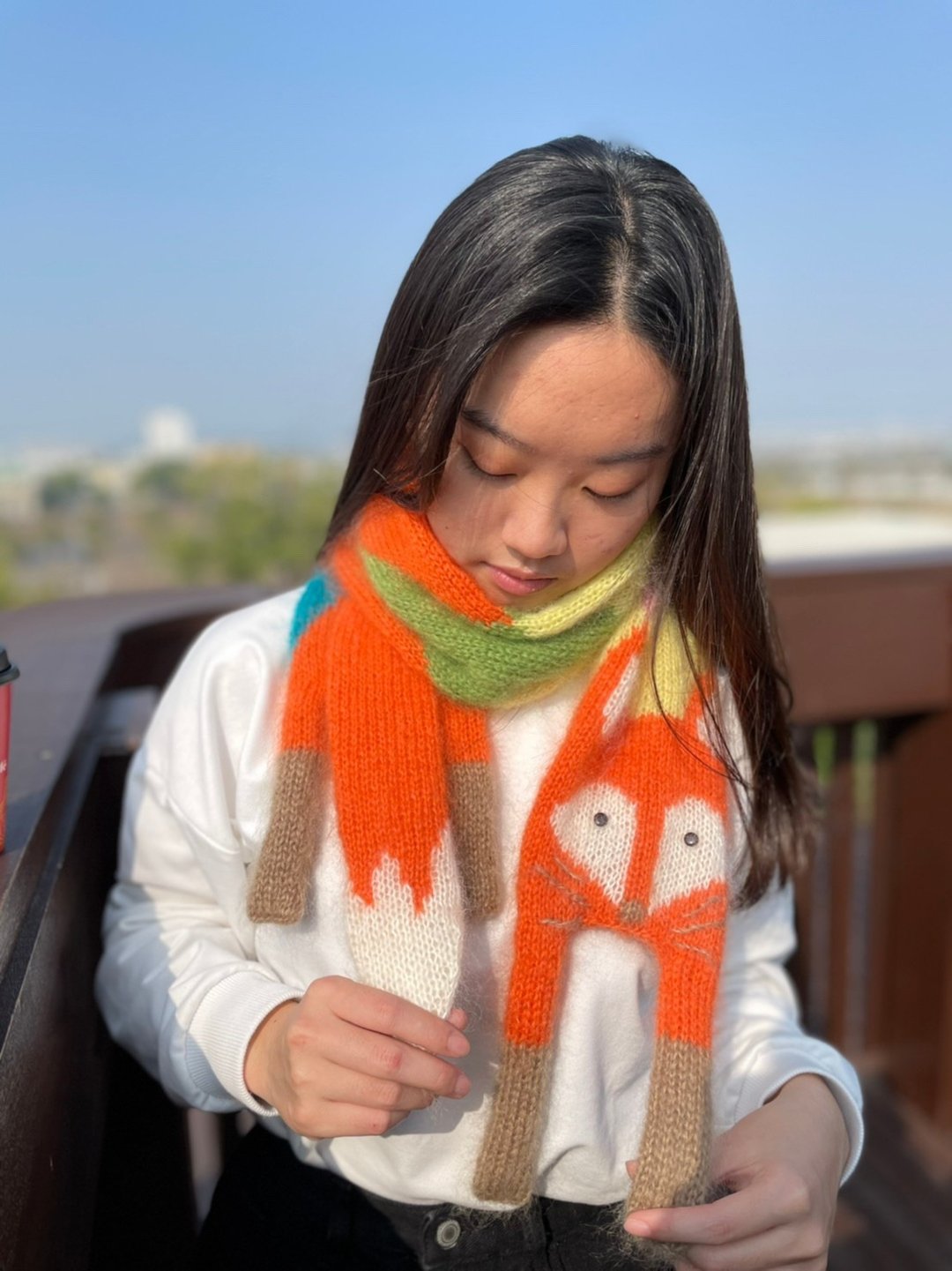 纯手工编织。狐狸围巾。优质柔软。橘黄白咖蓝粉色组成 - 围巾/披肩 - 羊毛 