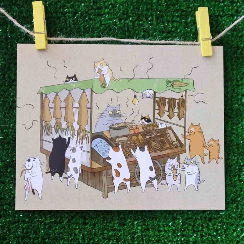 3猫小铺猫咪插画明信片(画家:猫小姐) – 烤鱿鱼 - 卡片/明信片 - 纸 