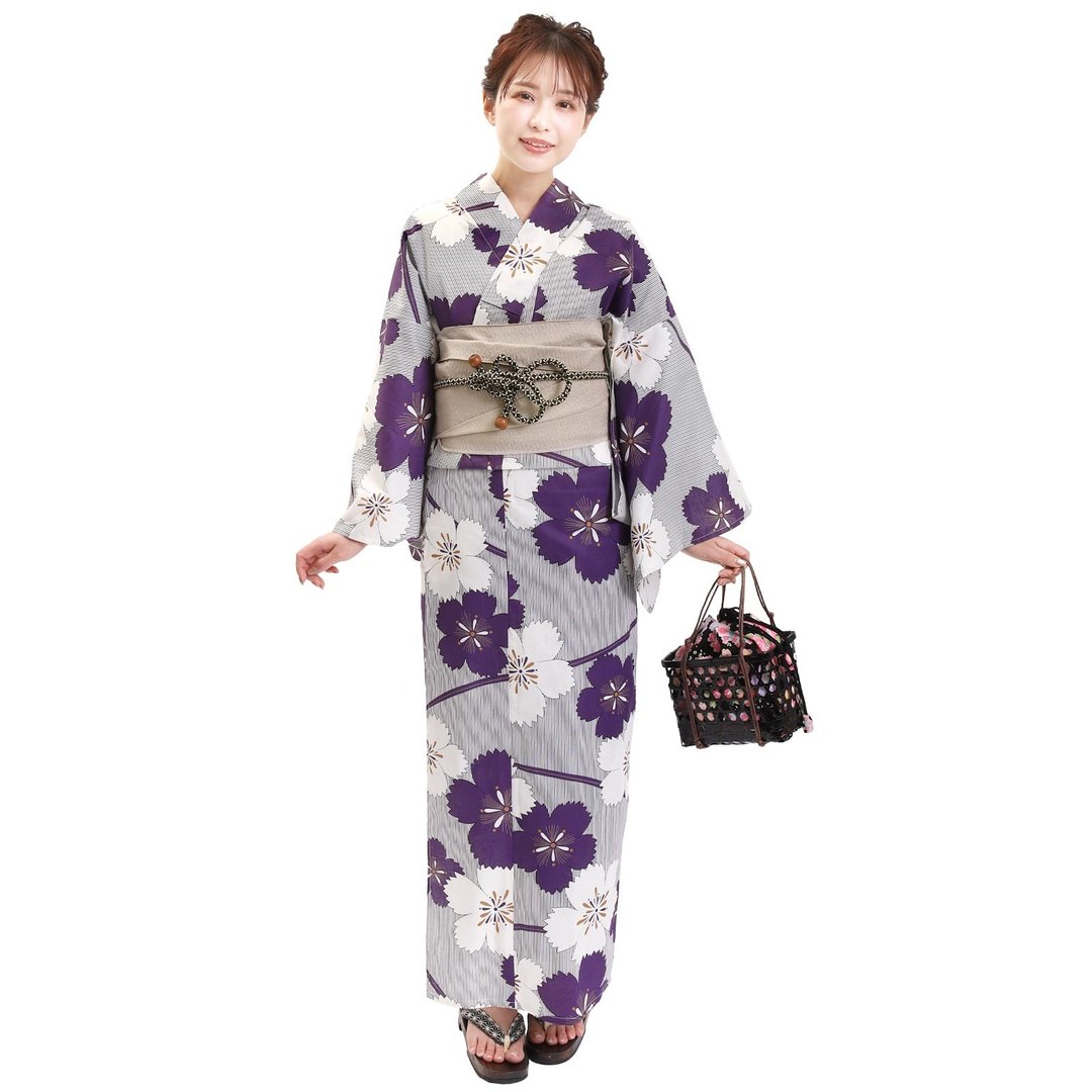 日本 和服 浴衣 女性 浴衣 腰带 2件组 F Size x23F-04 yukata - 其他 - 棉 紫色