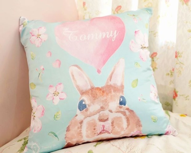 可爱天然呆兔湖水蓝色示爱抱枕 / 标准尺寸 / 含印名服务 - 枕头/抱枕 - 丝．绢 蓝色