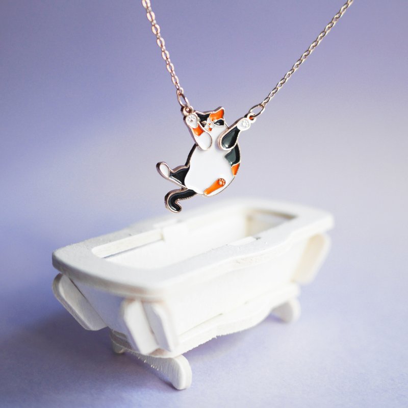 三色 萌猫 颈链 项链 锁骨链 首饰  跳跃 喜悦 双手可动 - 锁骨链 - 其他金属 金色