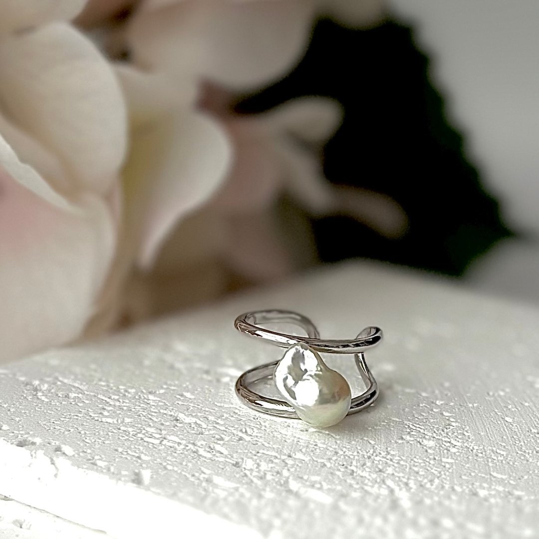 纯银 珍珠戒指 Akoya珍珠 巴洛克珍珠 pearl ring 珍珠戒指 진주반지 - 戒指 - 珍珠 