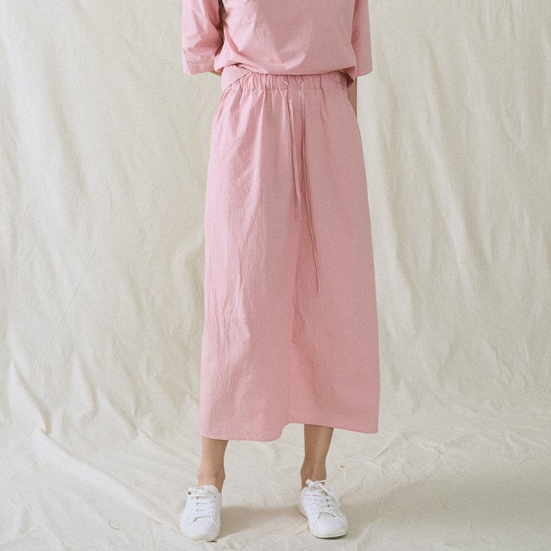 洗水微皺肌理长绒棉粉色直筒半裙 - 洋装/连衣裙 - 棉．麻 粉红色