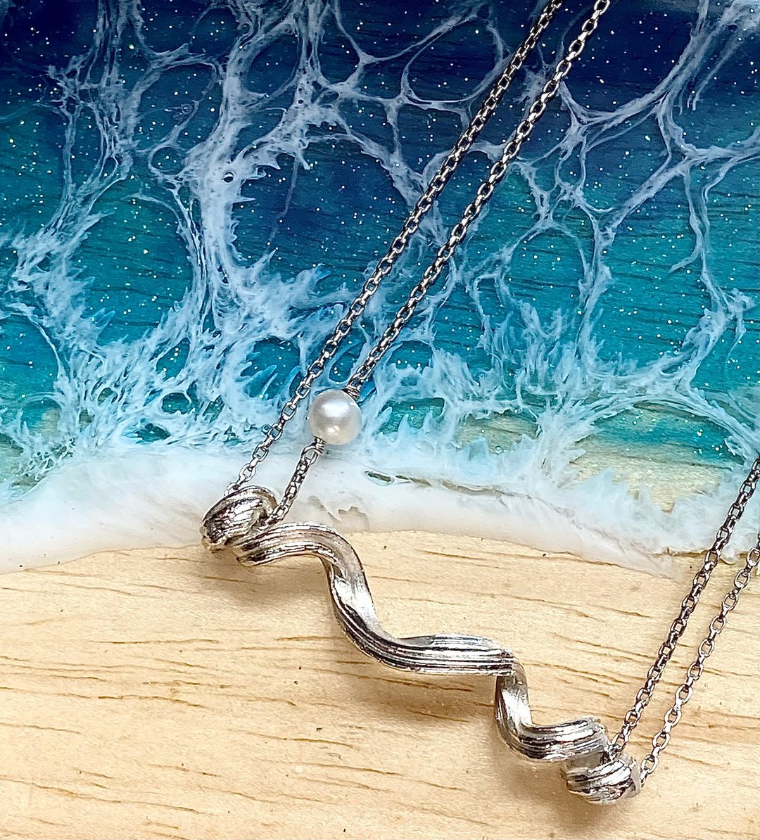 手作银饰-999纯银吊咀-夏浪Summer Sea waves - 项链 - 纯银 银色