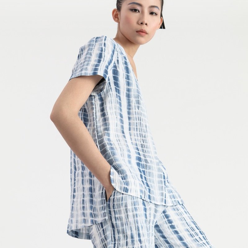 【订制】尖领蓝条上衣 - 女装上衣 - 纸 蓝色