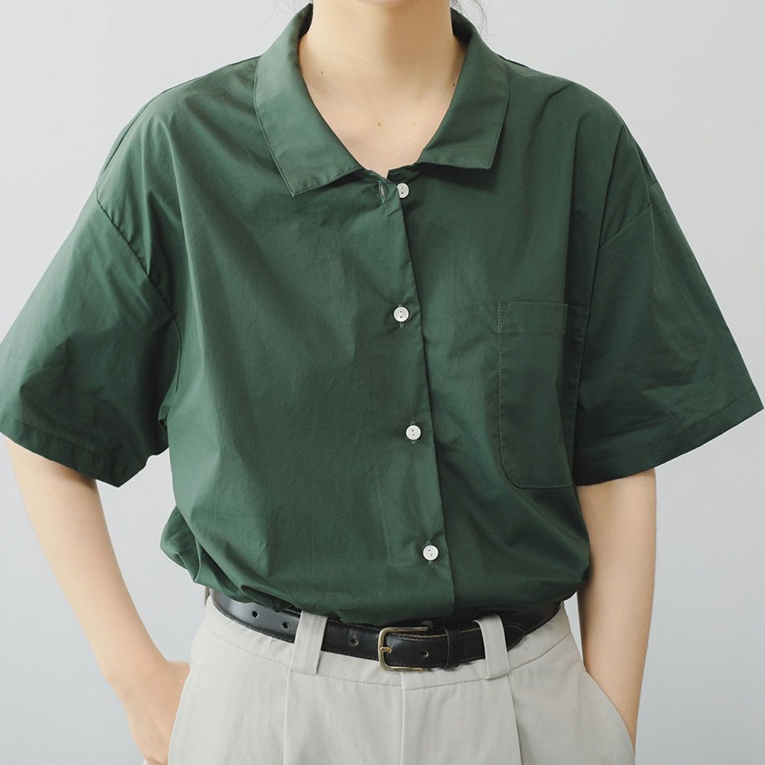 法式復古巴黎綠棉質衫 / 紳士少女感候麥電影 / 寬鬆百搭襯衫 - 女装衬衫 - 棉 绿色