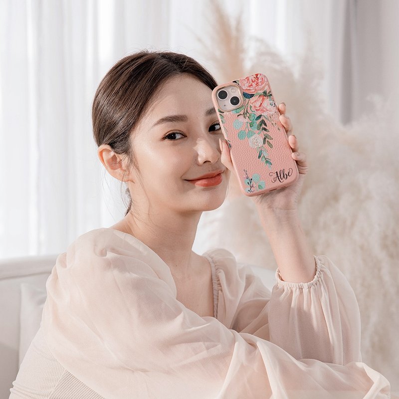 文青玫瑰 蜜荔壳 蜜荔粉天然皮革壳 - iPhone定制化手机壳 - 手机壳/手机套 - 真皮 粉红色