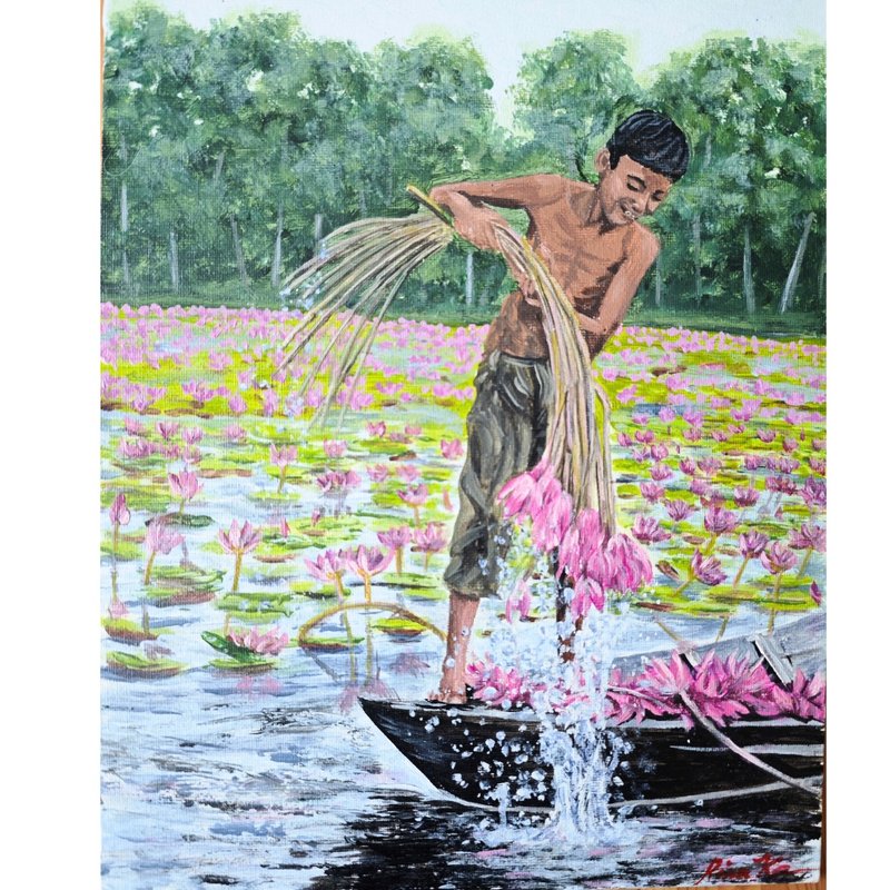 河边的男孩与莲花原创手工艺术由 RinaArtSK 创作 - 墙贴/壁贴 - 其他材质 多色