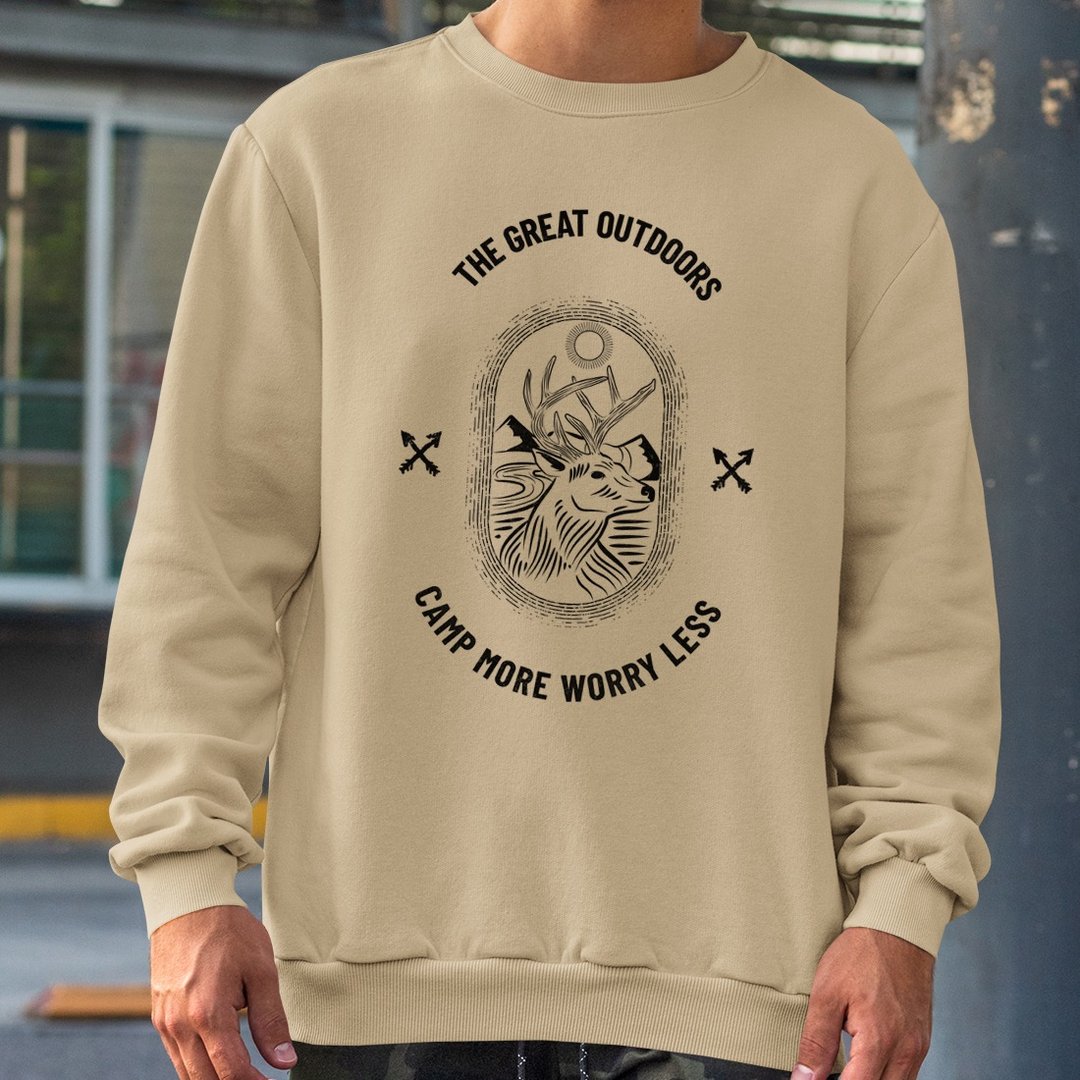 OUTDOORS CAMP 中性大学T 刷毛 卡其 露营礼物快速咖啡户外疯设祭 - 中性连帽卫衣/T 恤 - 棉 卡其色