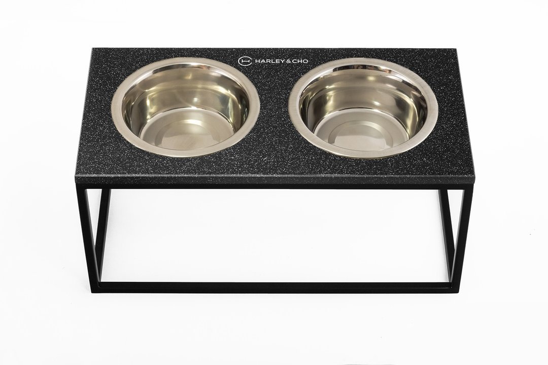 Dog Bowls with stand for dogs Size L 42x21x20 cm, bowls 750 ml - 碗/碗架 - 石头 黑色