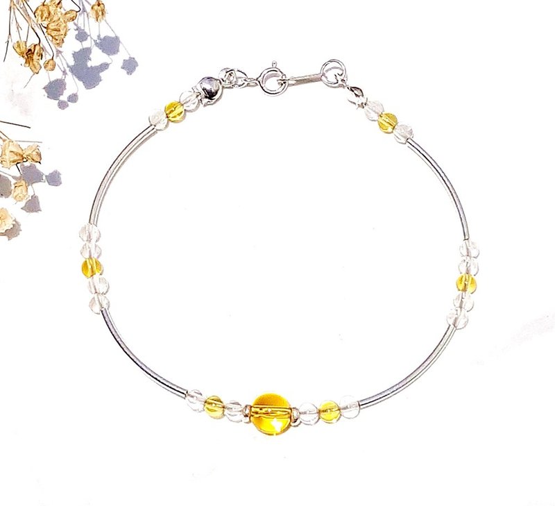 <星期幸运守护石-星期四>黄水晶 925 纯银手链 Thursday 礼物  - 手链/手环 - 纯银 黄色