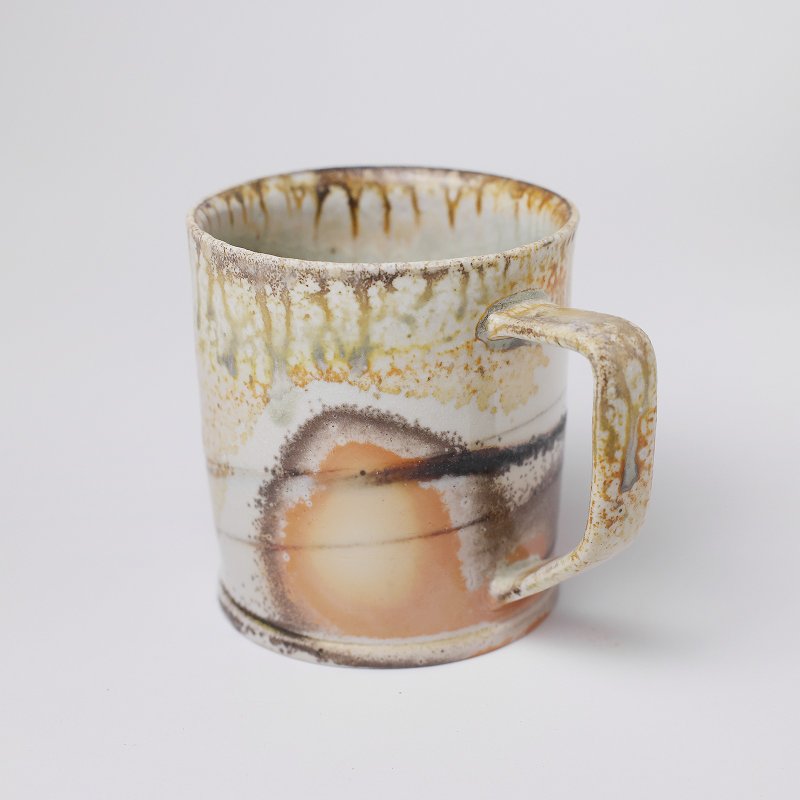 明芽窑 | 柴烧绞胎白瓷把杯 金橘 陶杯 自然火纹 马克杯 搜藏 H6 - 咖啡杯/马克杯 - 陶 橘色