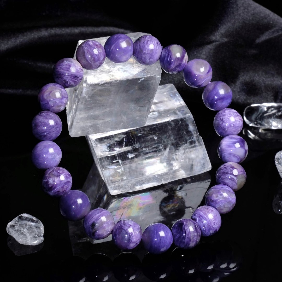 #200一图一物/9.5mm玉化紫龙晶 稀有 情绪健康矿石 天然水晶 - 手链/手环 - 水晶 紫色