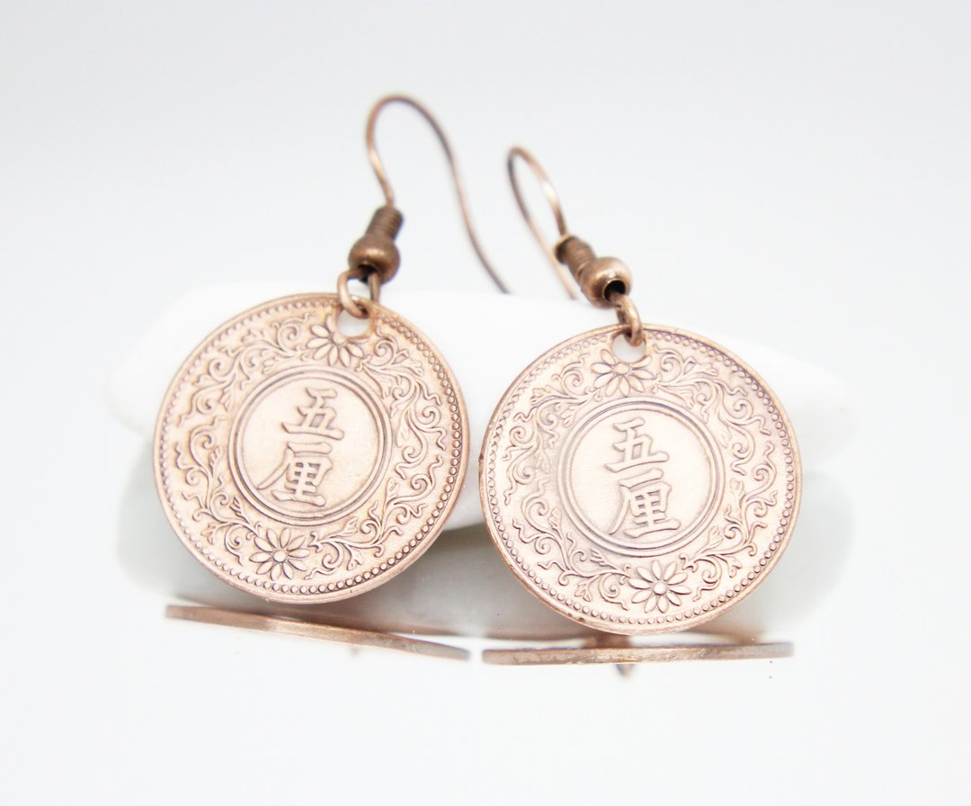 Copper Coin Earrings Mini Coin Earrings Coin Hoop Earrings Tiny Coin Earrings - 耳环/耳夹 - 其他金属 