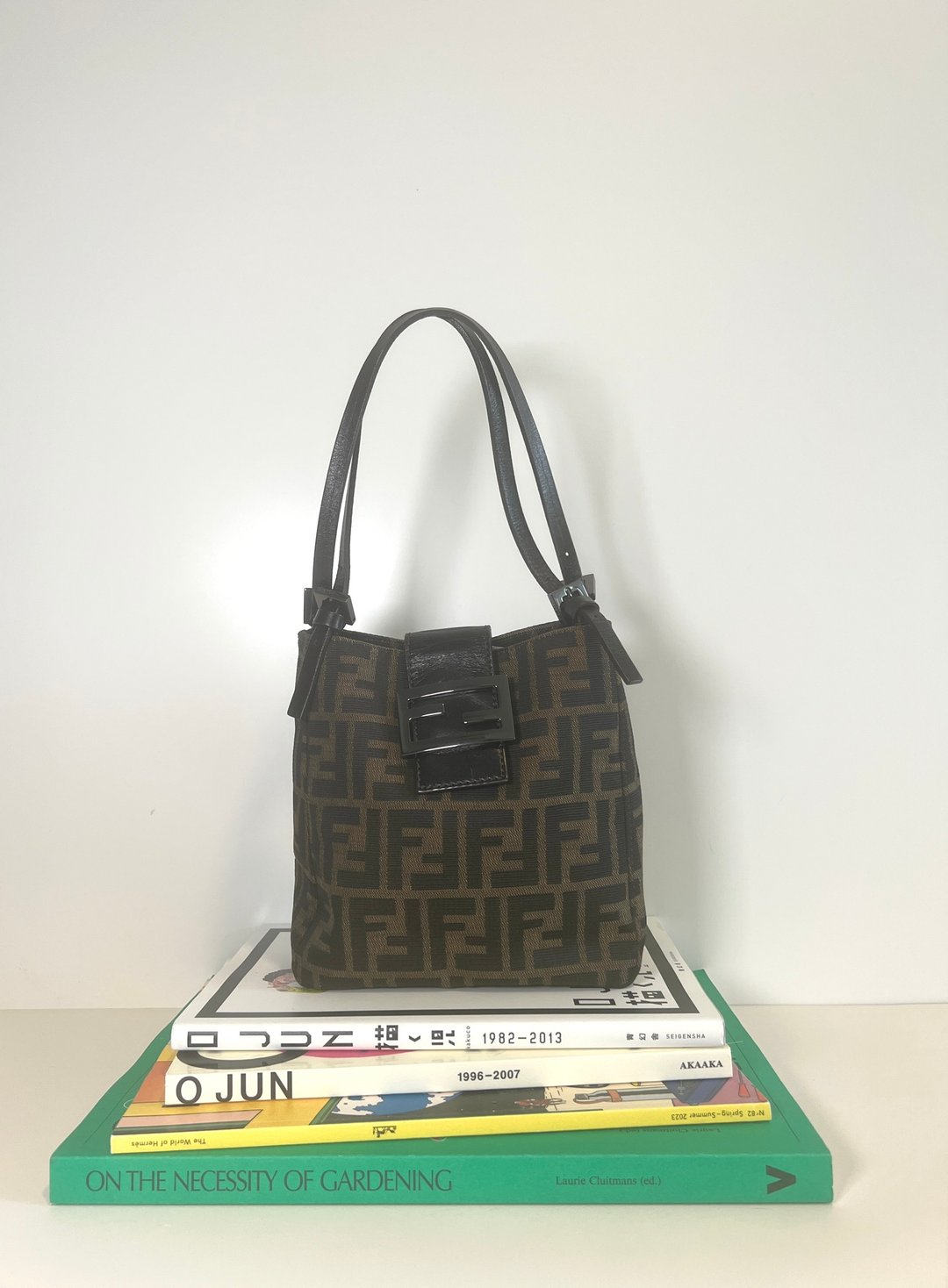 Fendi啡色老花皮革肩带手提袋腋下包 日本中古Vintage - 手提包/手提袋 - 其他材质 咖啡色