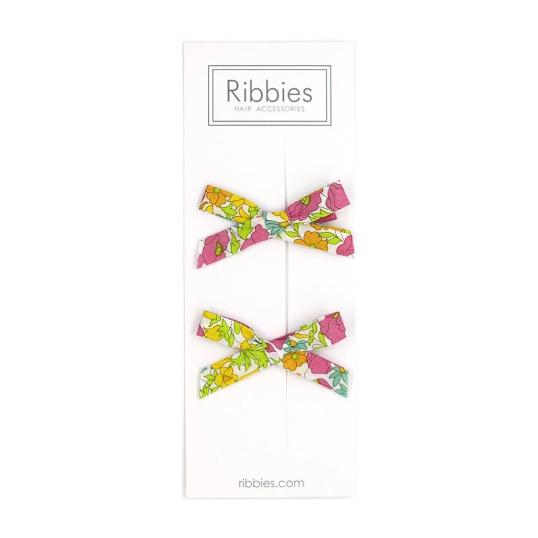 英国Ribbies 花布蝴蝶结2入组-粉红绿罂粟花 - 发饰 - 聚酯纤维 
