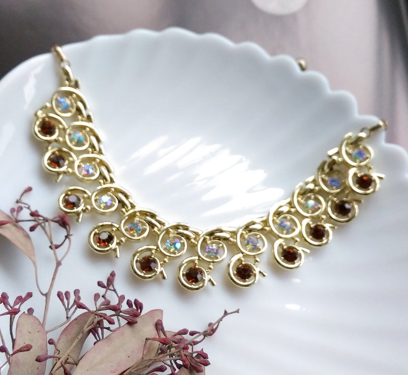 【西洋古董饰品】双色莱茵钻 唯美 项链 颈链 短链 - 颈链 - 其他金属 金色