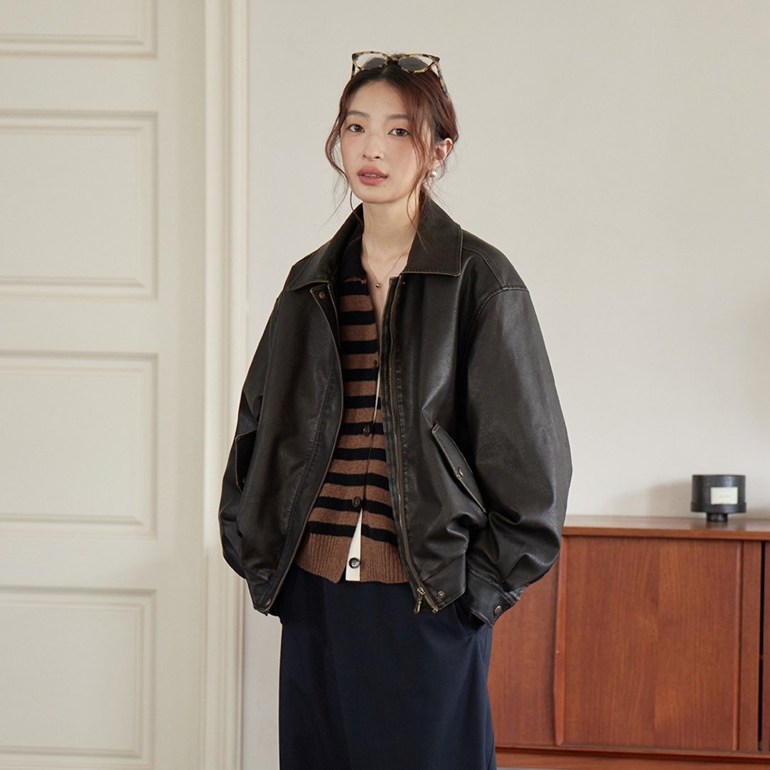 复古皮衣夹克|外套|秋款|Sora-1621 - 女装休闲/机能外套 - 人造皮革 
